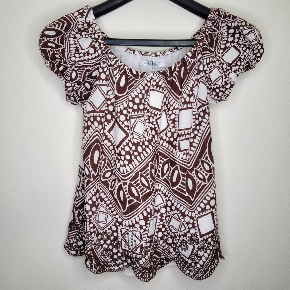 Tibi Silk Blend Brown Print Blouse, Size 4